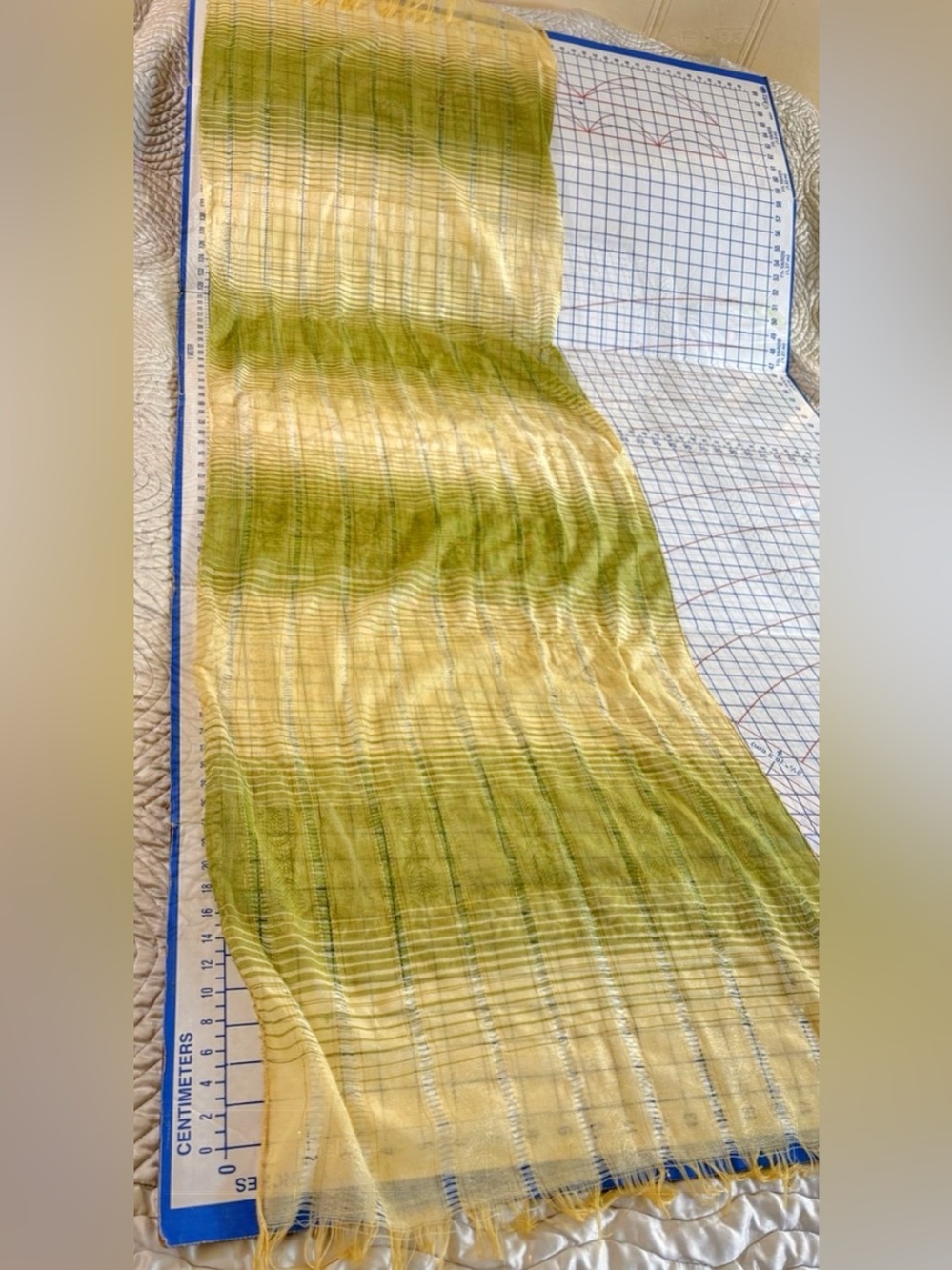Long Skinny Linen & Cotton Blend Lightweight Sage, Butter & Gold Woven Scarf!